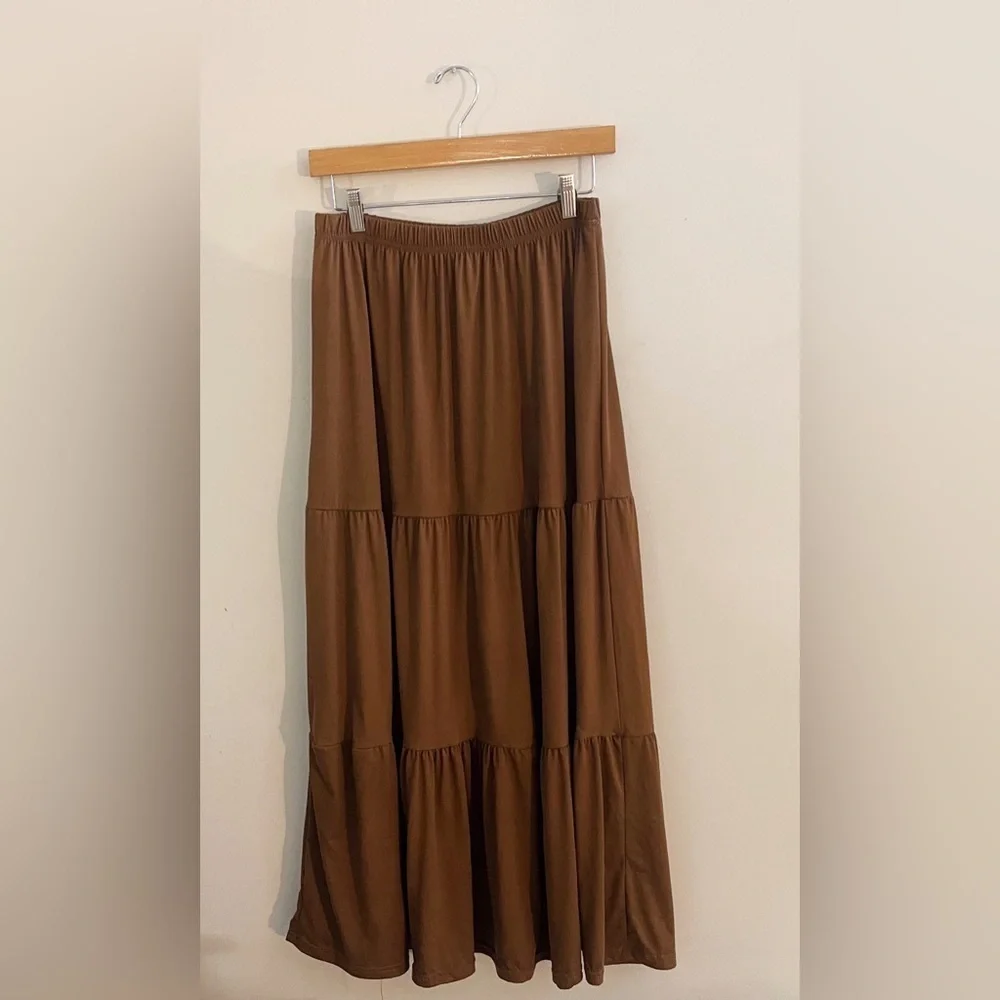 Indero Brown Tiered Maxi Skirt Bohemian Boho Festival Casual Cottagecore